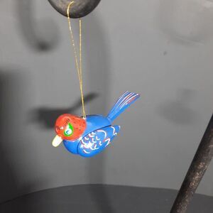 Vintage Hand-Painted‎ Wooden Bird Christmas Ornament Folk Art